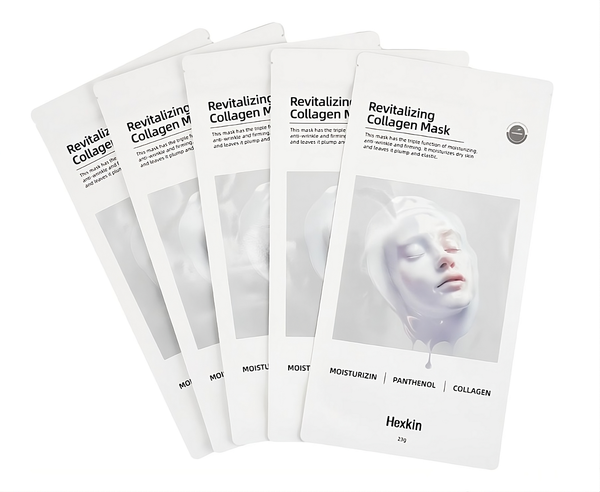 Coffret de 5 masques faciaux revitalisants au collagène HEXKIN – 23 g chacun